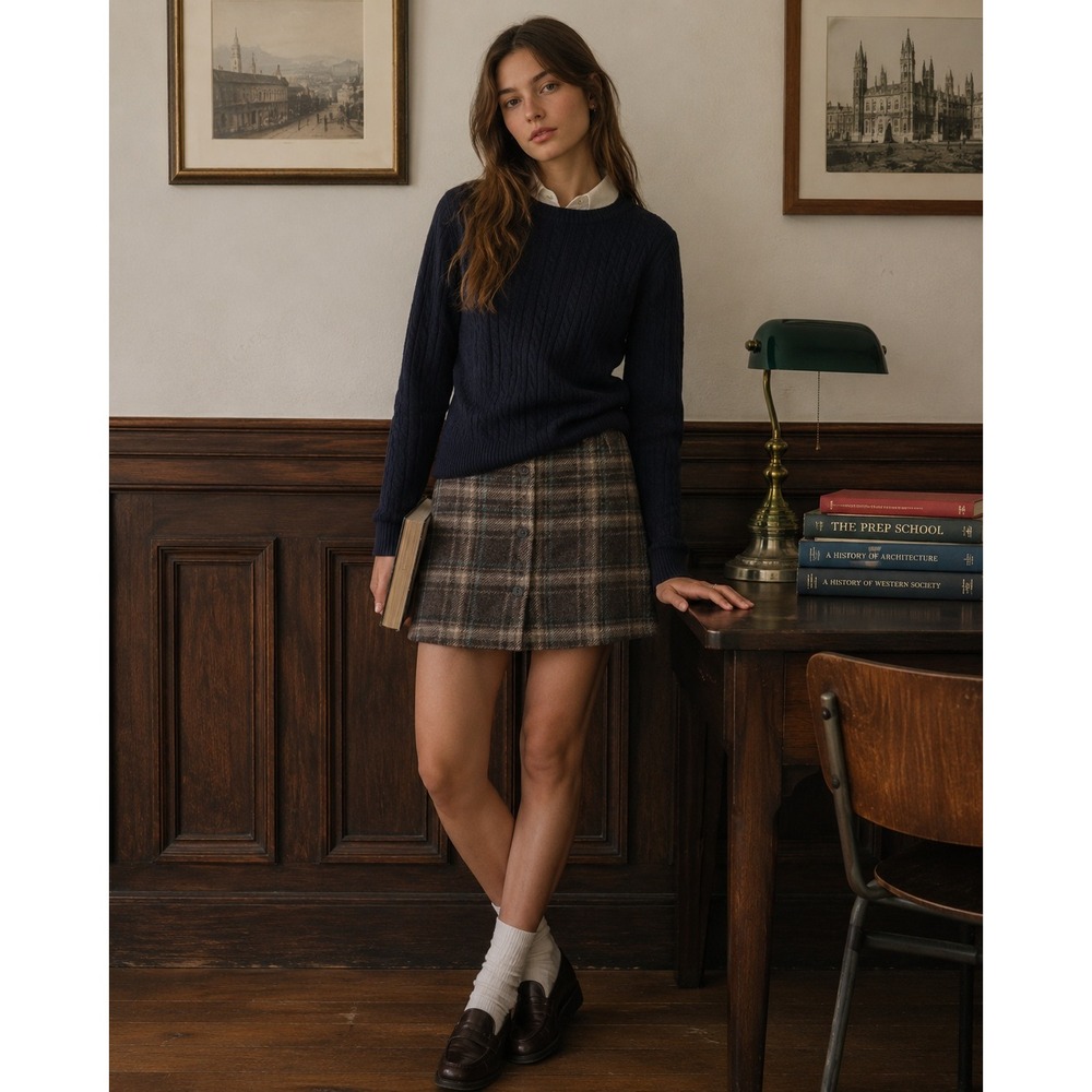 VTG 90s J.Crew Plaid Mini Skirt 8 Brown Wool Blend Button Front Preppy Heritage